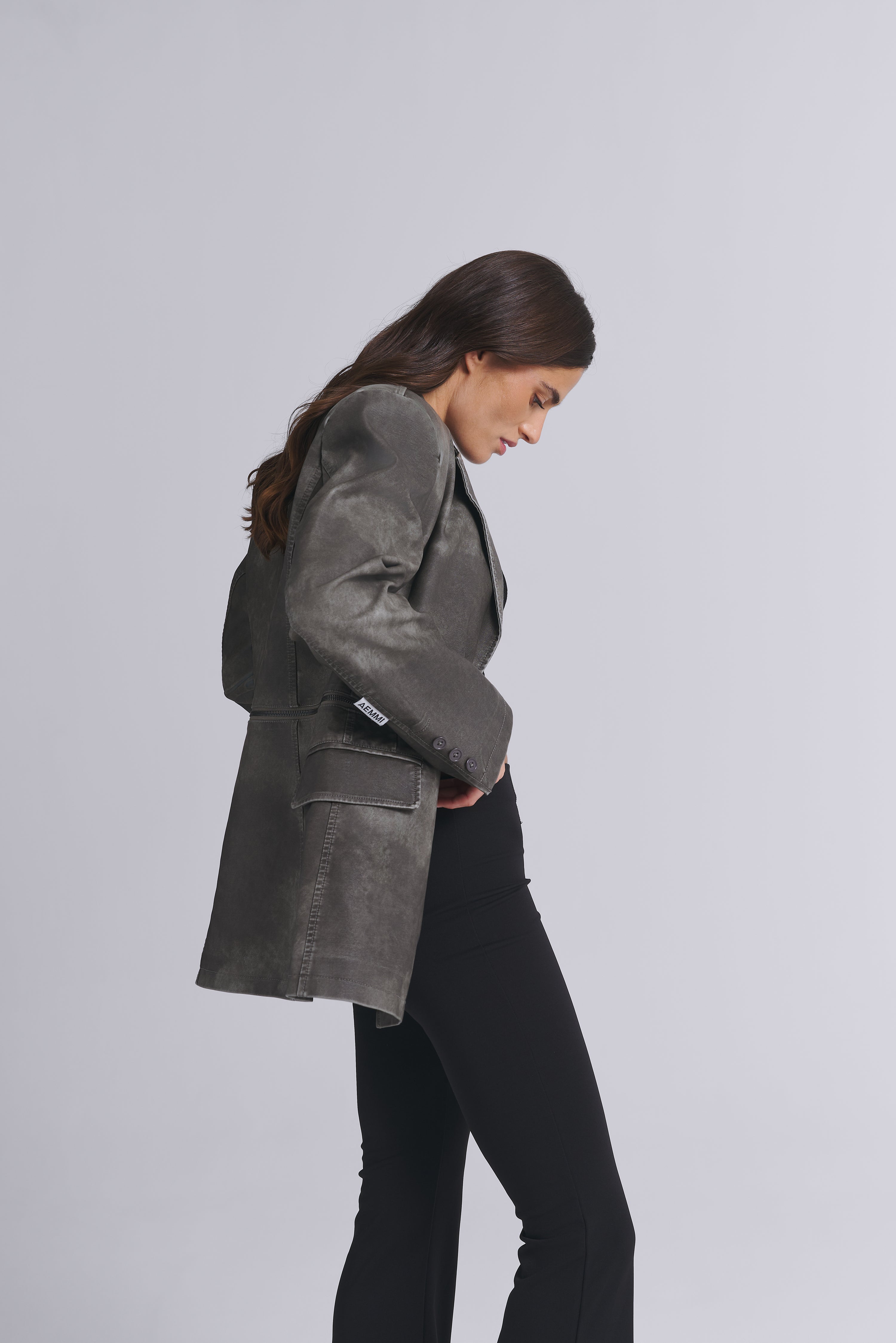 FAUX LEATHER ZIP BLAZER 2-in-1