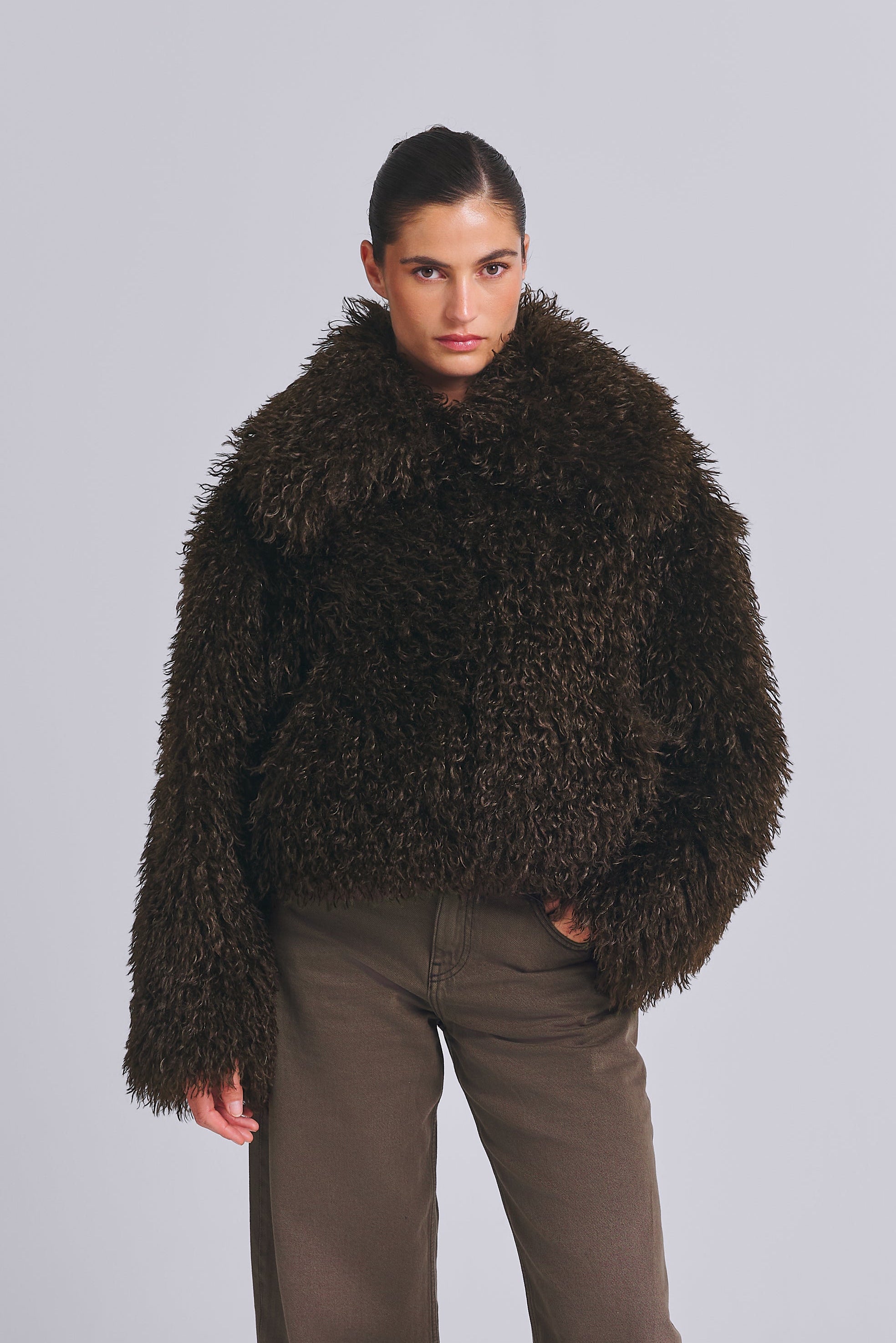 FURRY FAUX FUR JACKET