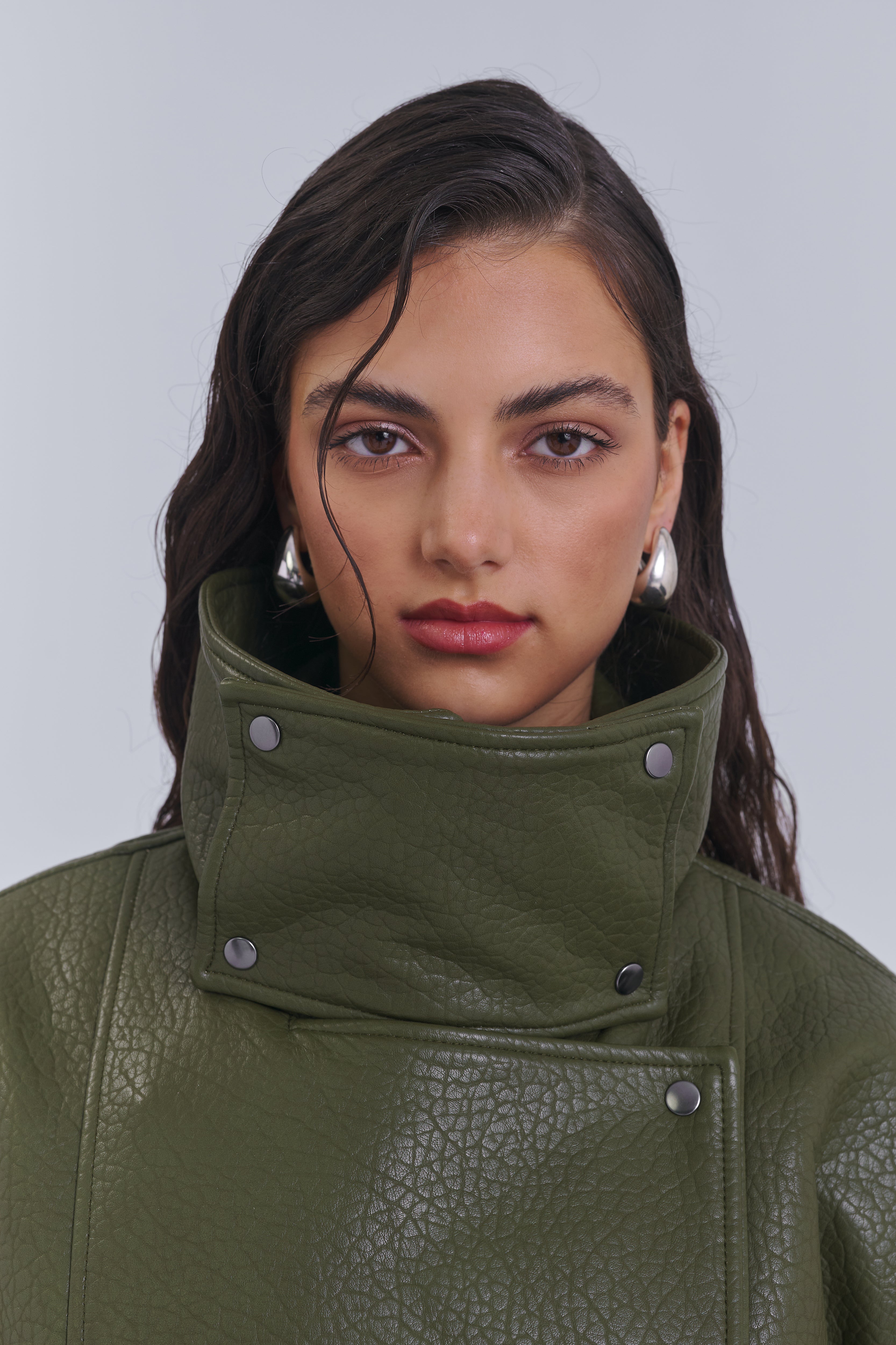 Faux Leather Biker Jacket with Detachable Collar | AEMMI