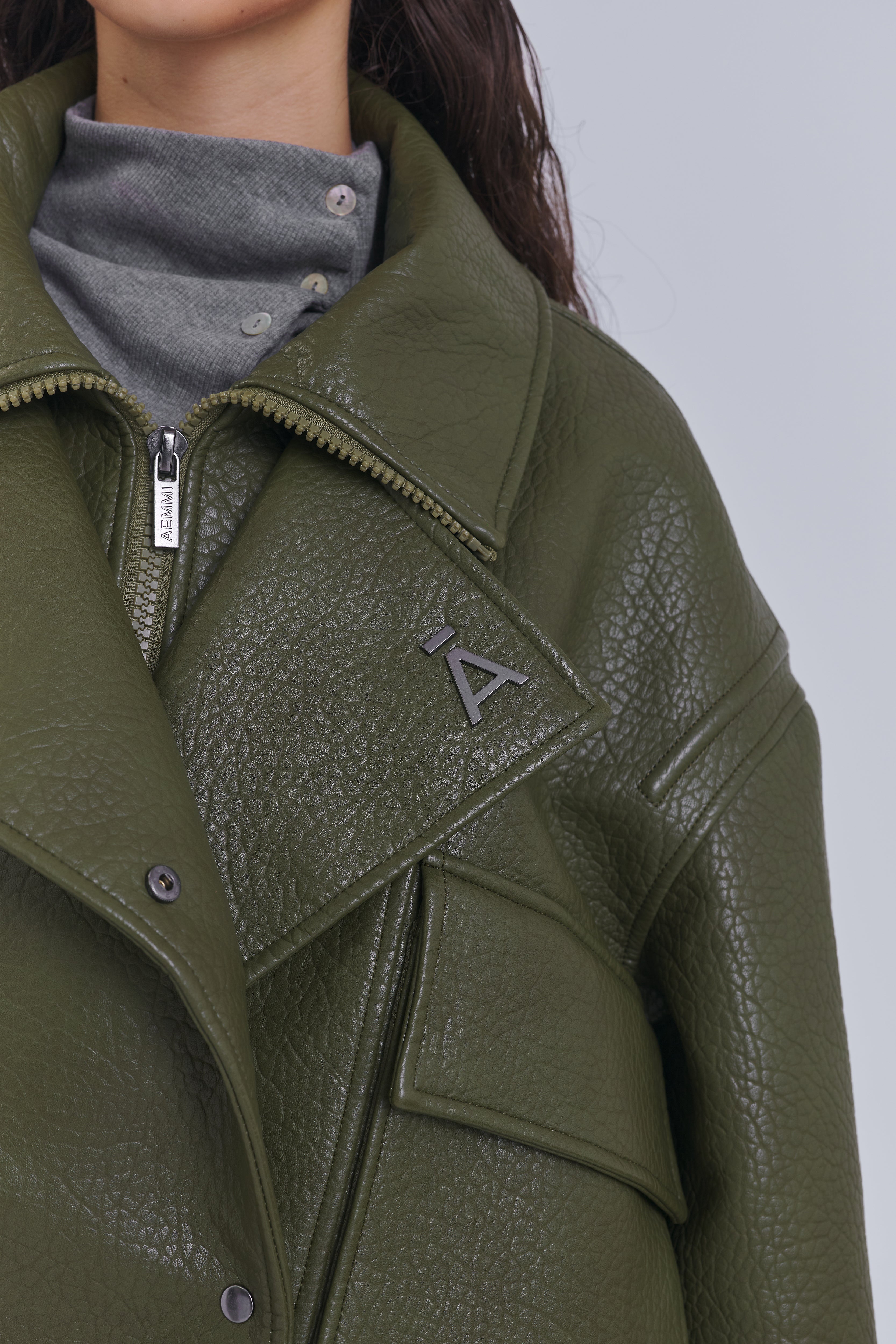 Faux Leather Biker Jacket with Detachable Collar | AEMMI