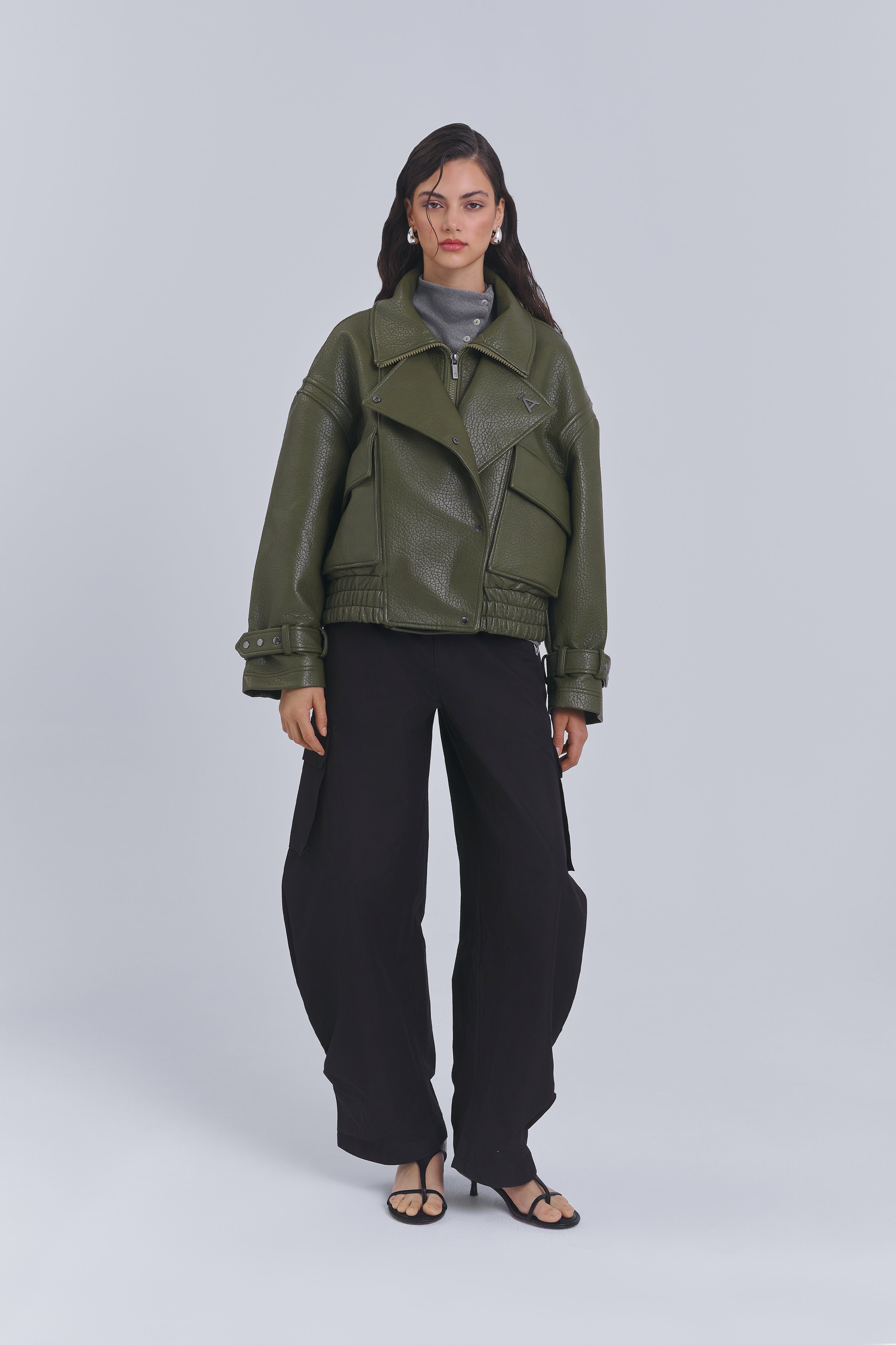 Faux Leather Biker Jacket with Detachable Collar | AEMMI