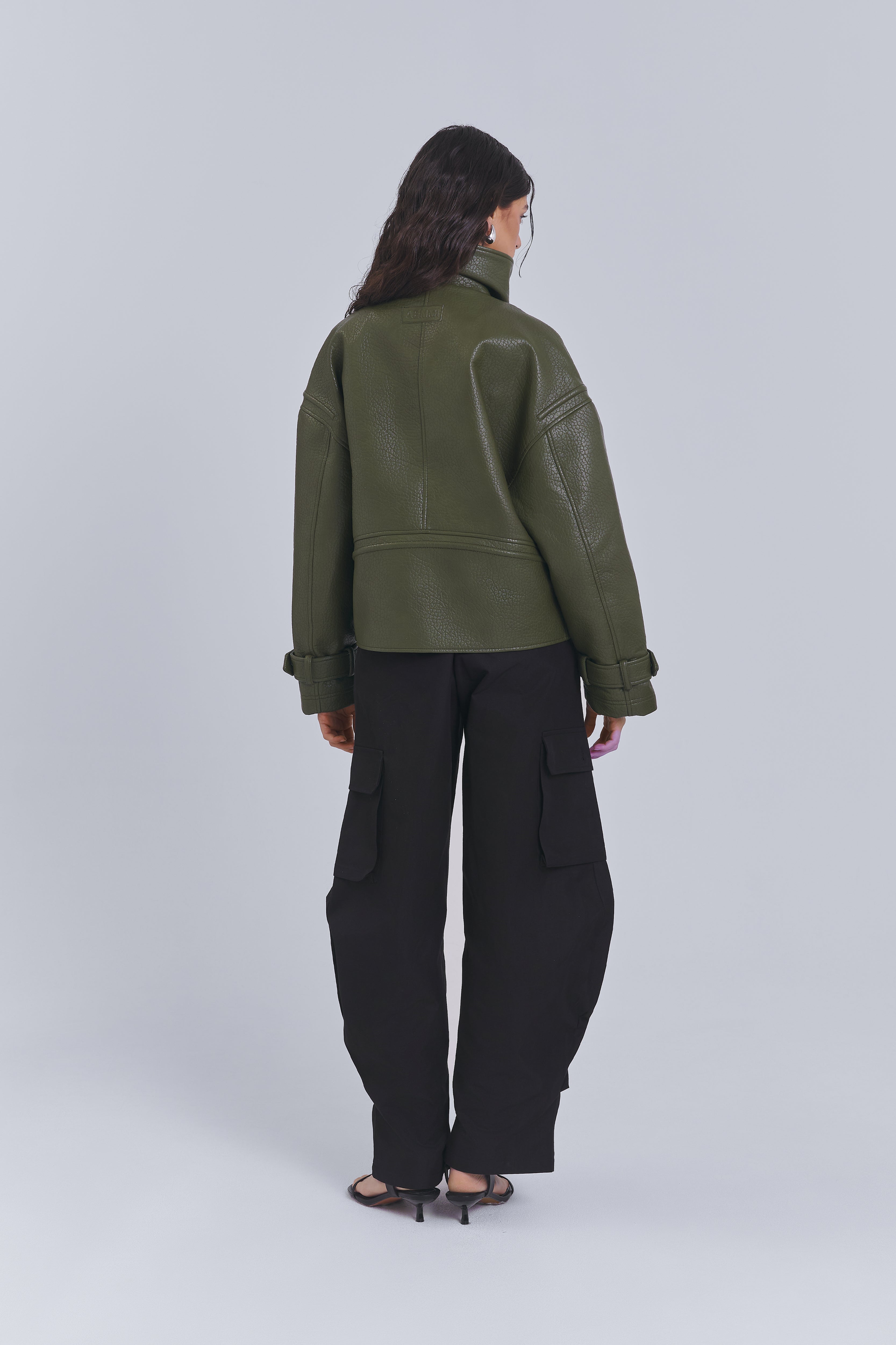 Faux Leather Biker Jacket with Detachable Collar | AEMMI