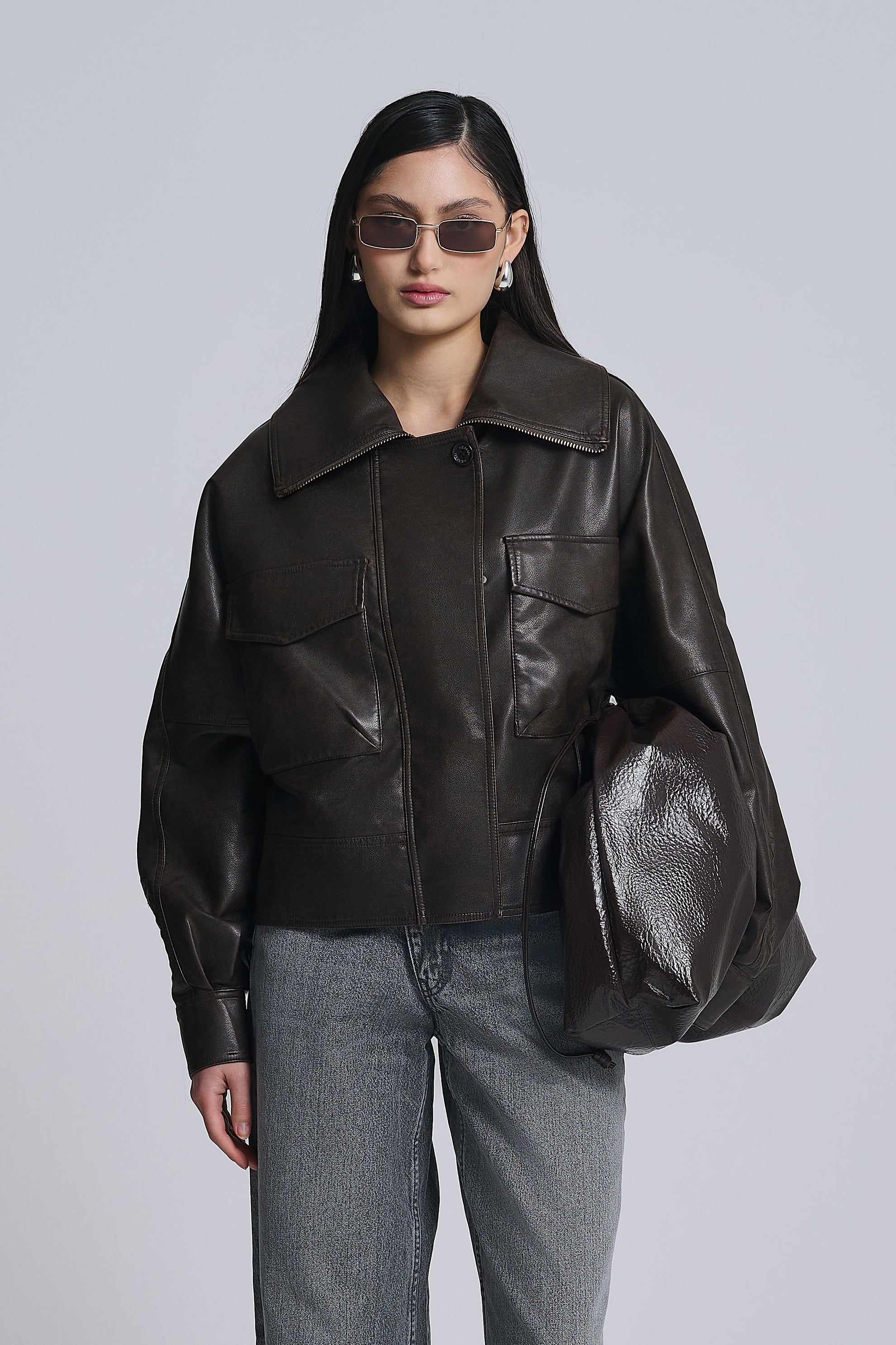 OVERSIZED FAUX LEATHER JACKET