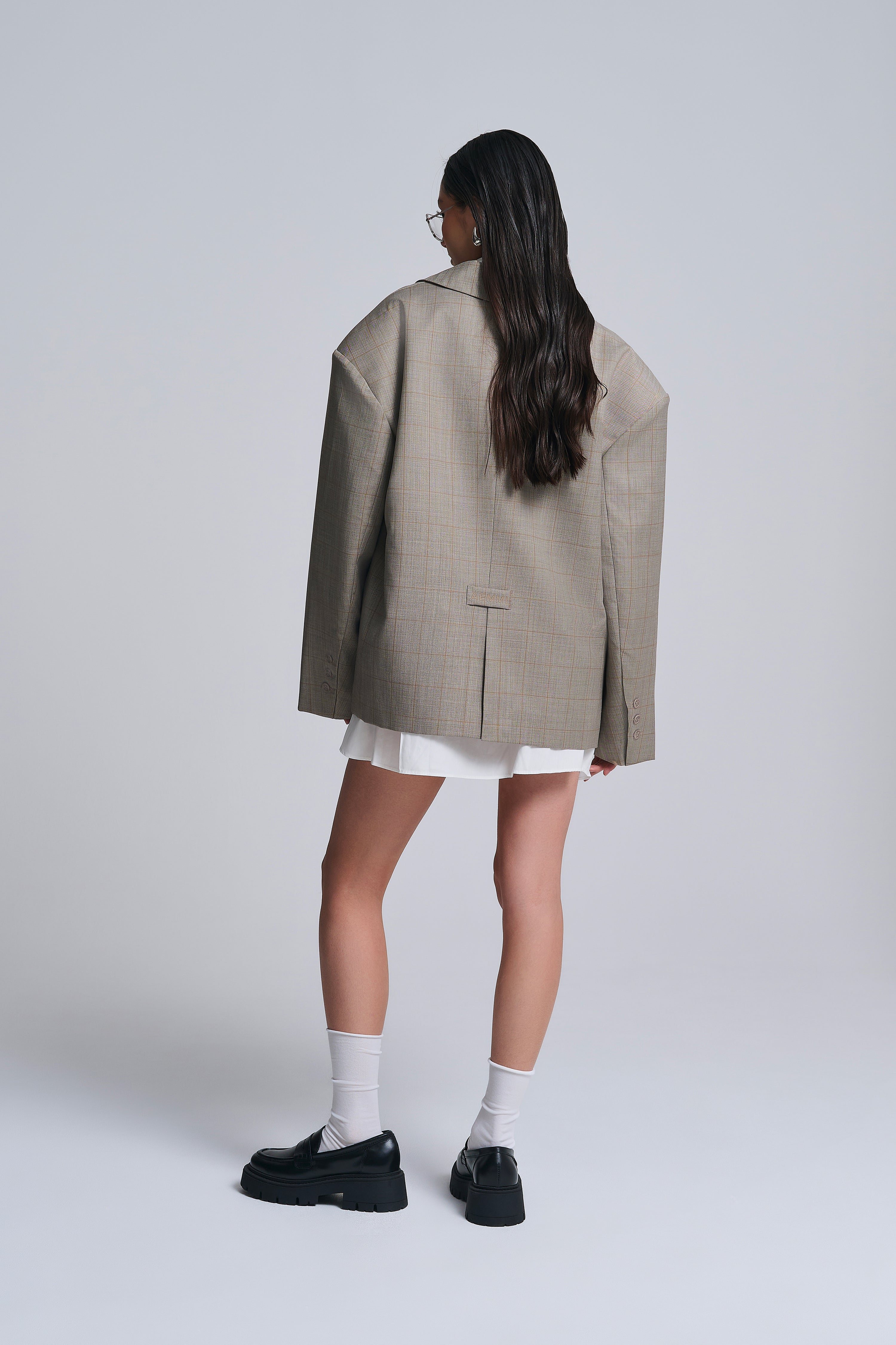 WOOL BLEND CHECKED OVERSIZED BLAZER