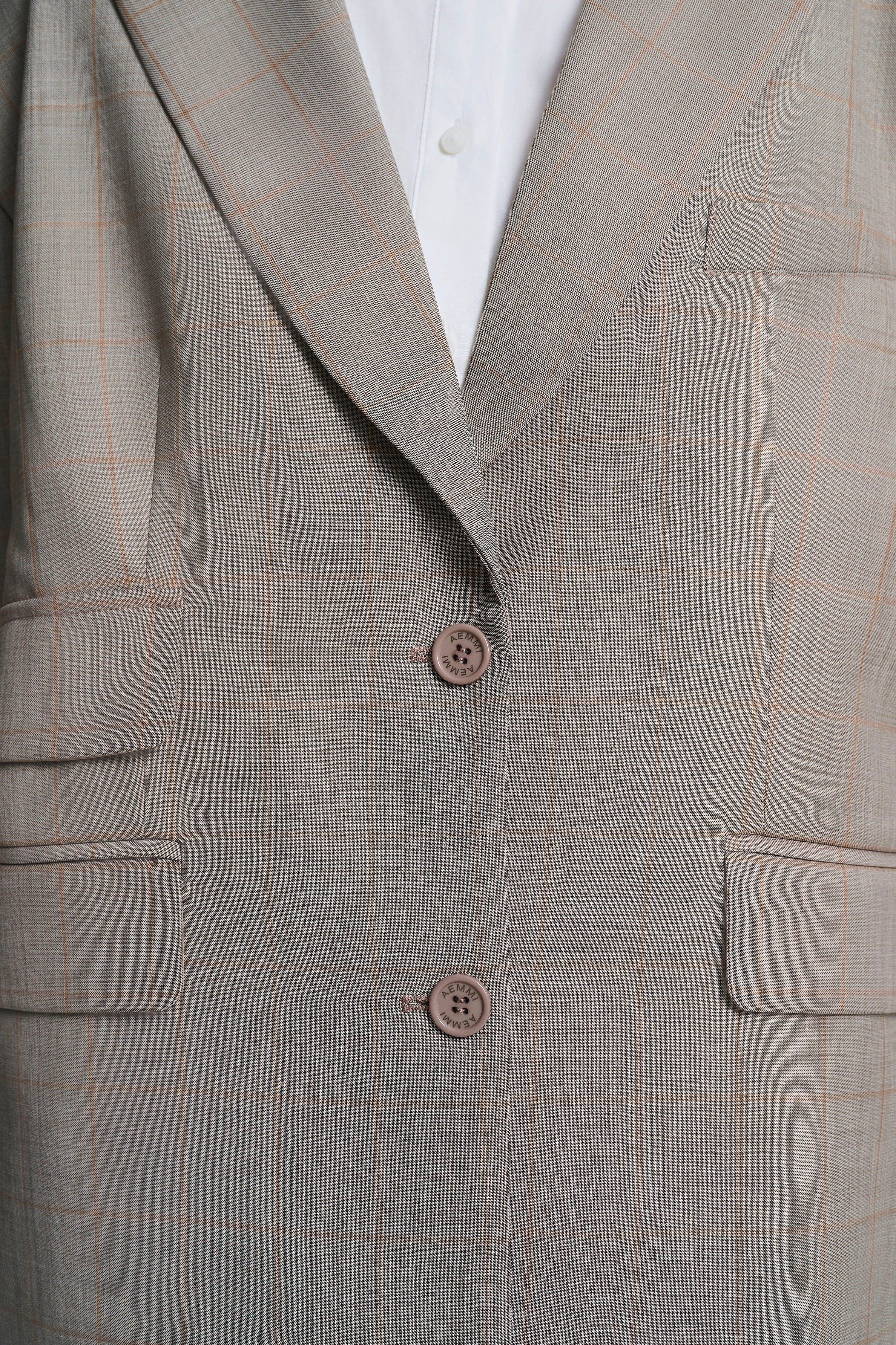 WOOL BLEND CHECKED OVERSIZED BLAZER