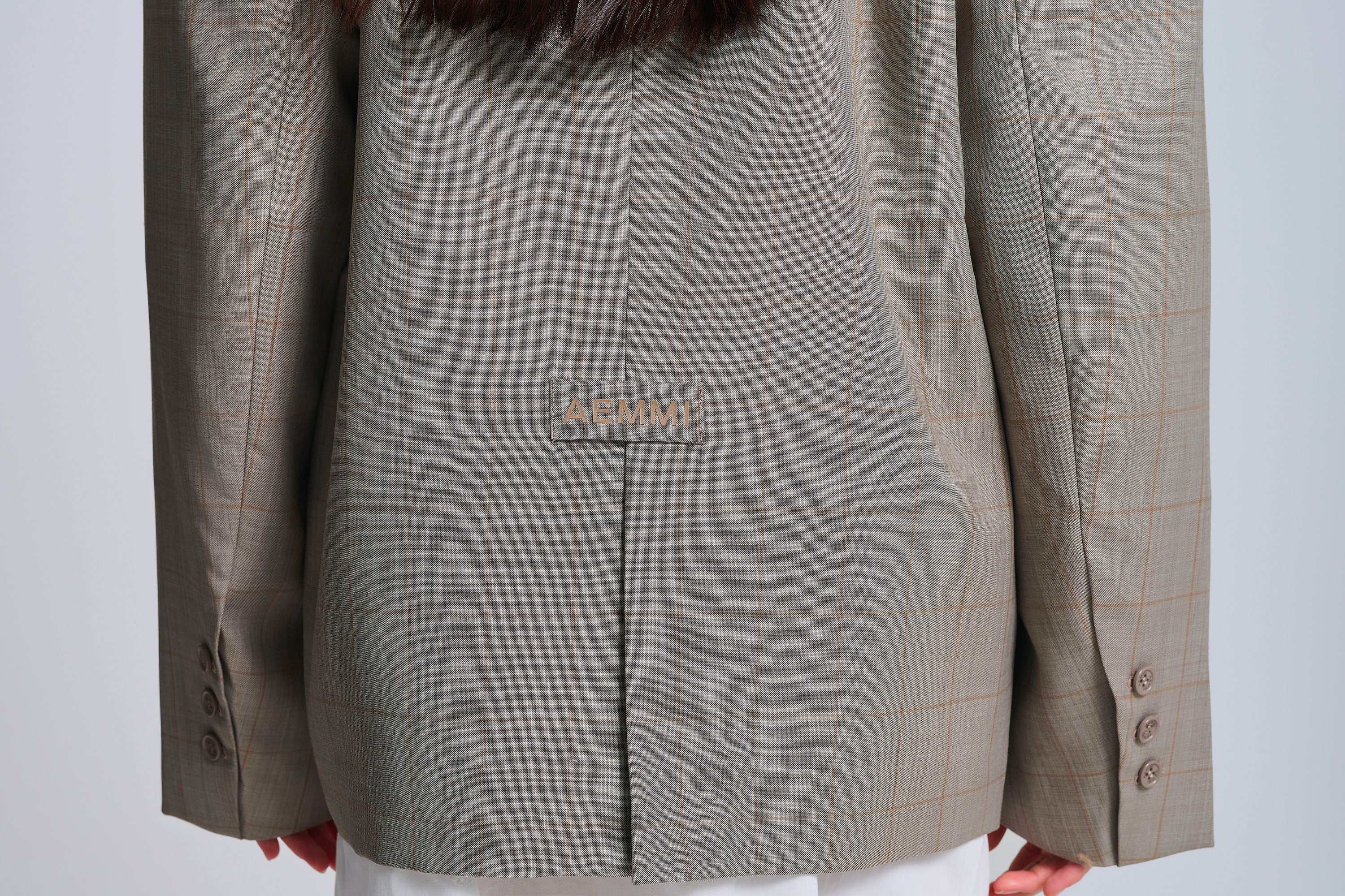 WOOL BLEND CHECKED OVERSIZED BLAZER