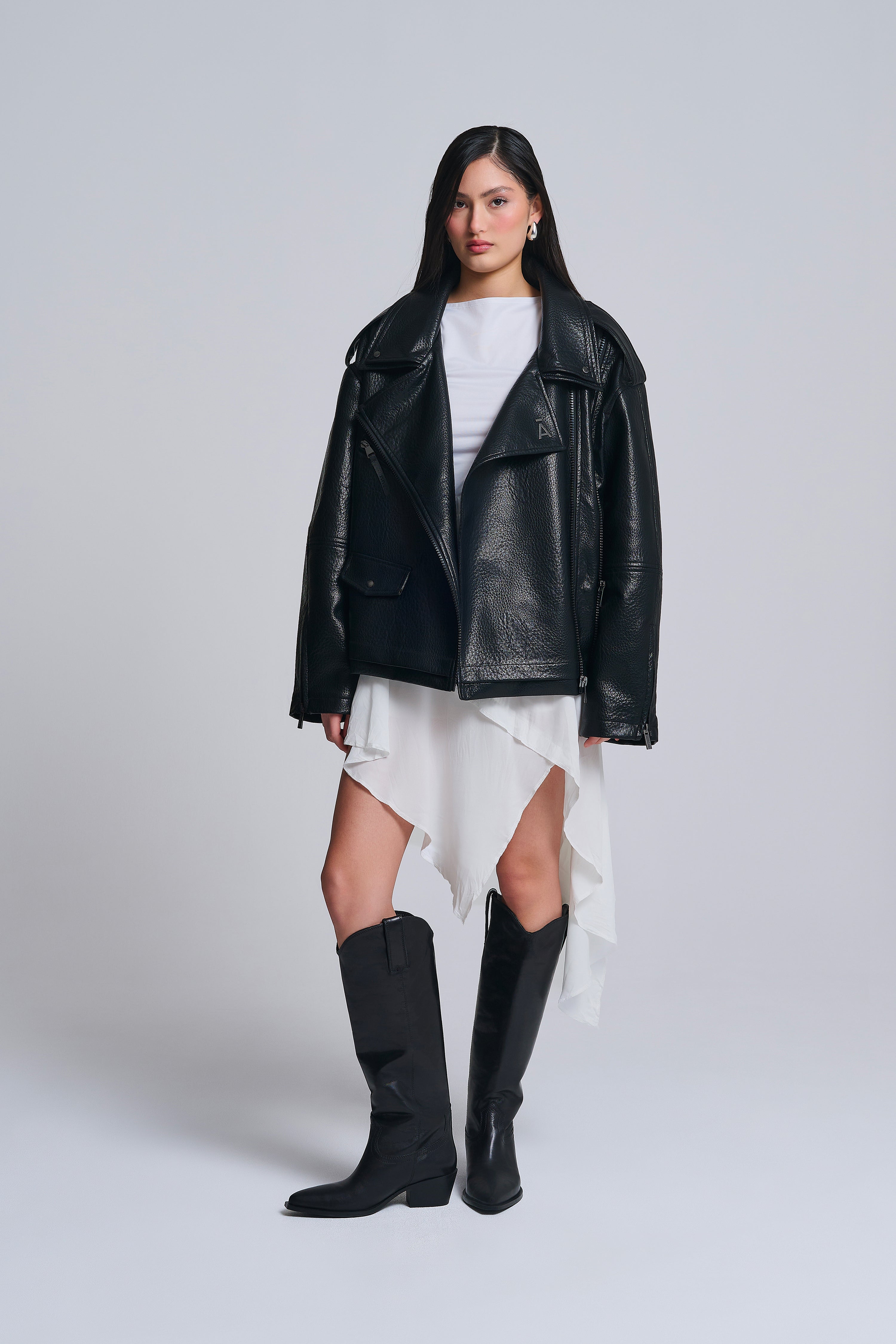 OVERSIZED FAUX LEATHER BIKER JACKET