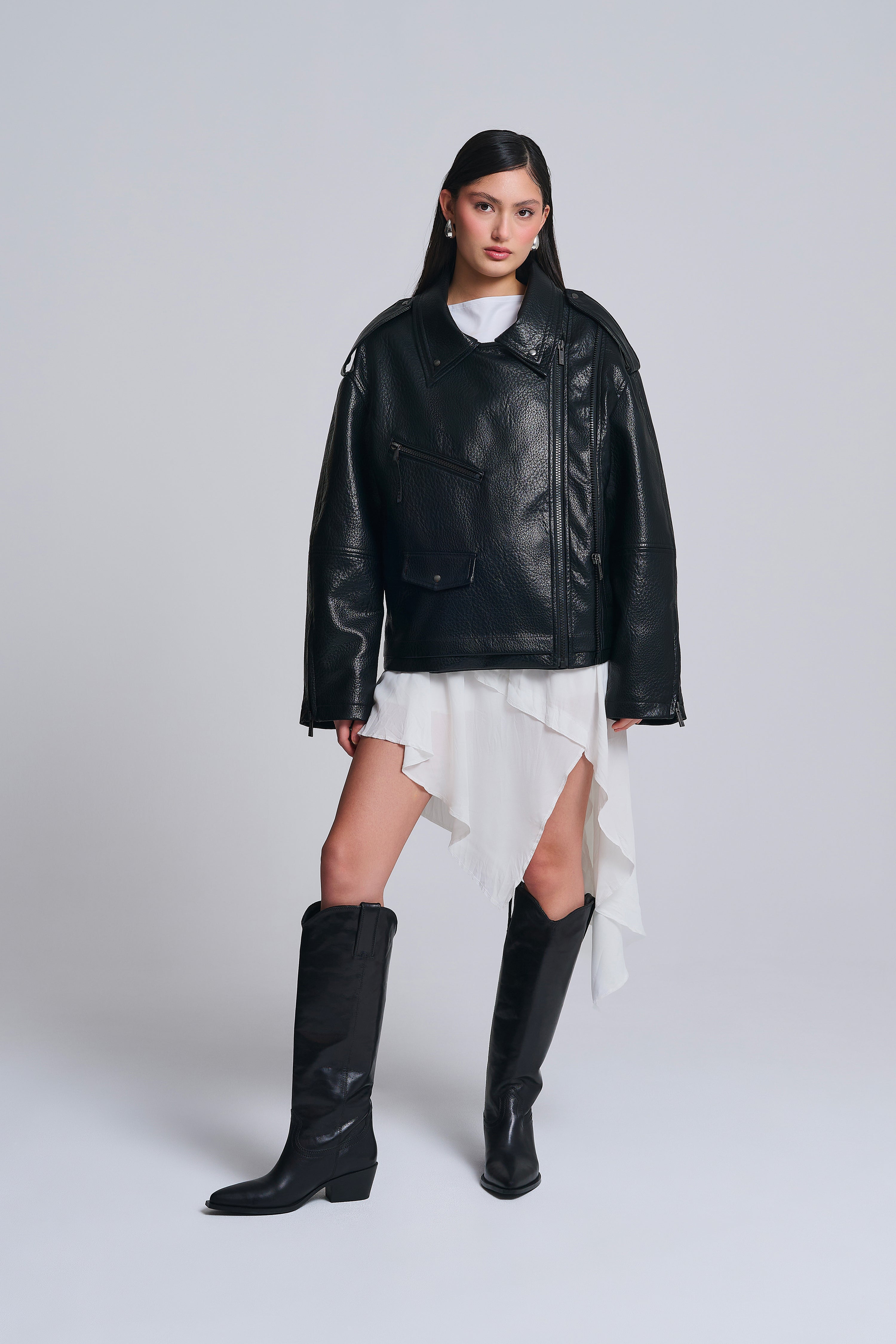 OVERSIZED FAUX LEATHER BIKER JACKET
