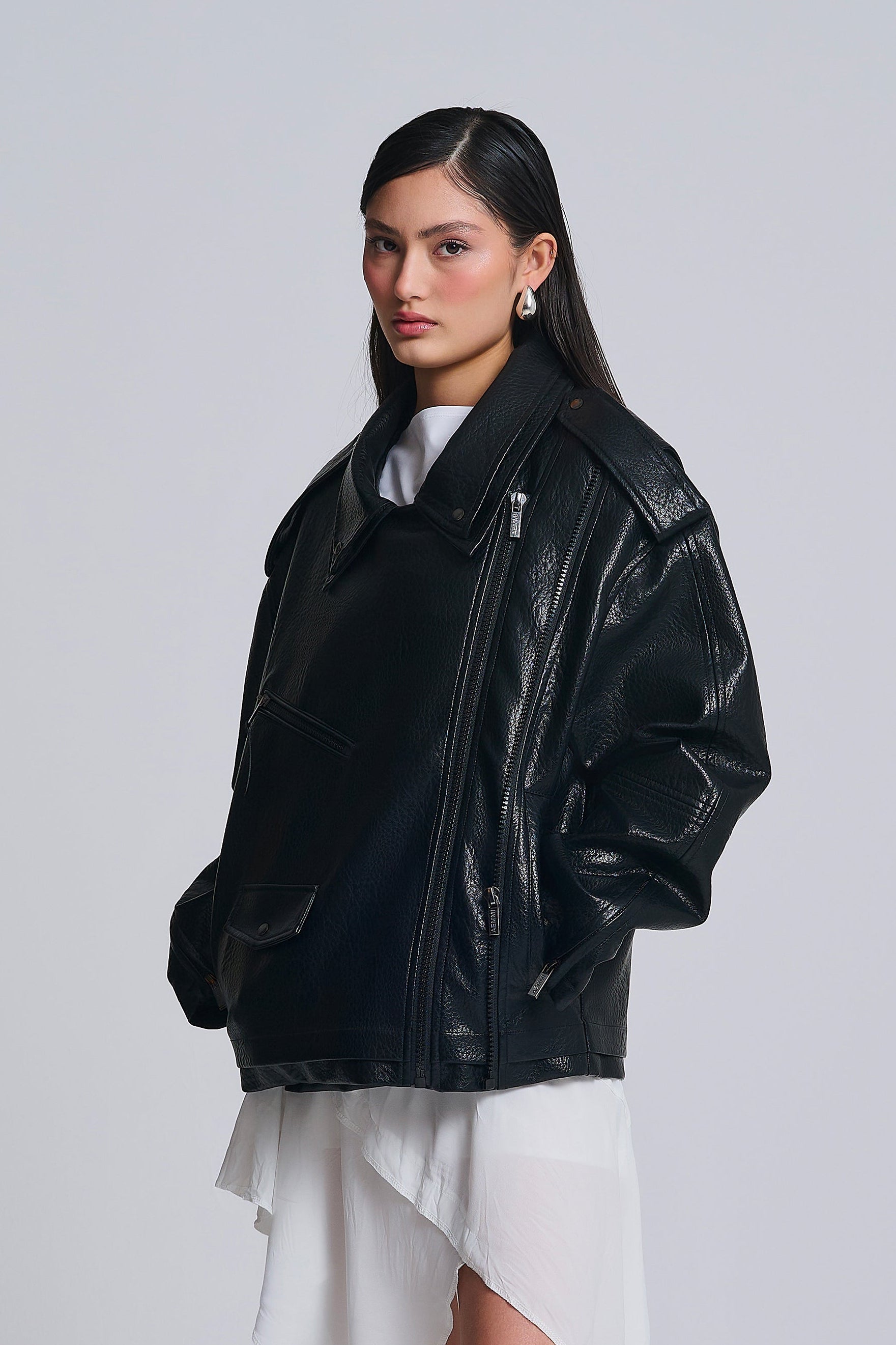OVERSIZED FAUX LEATHER BIKER JACKET