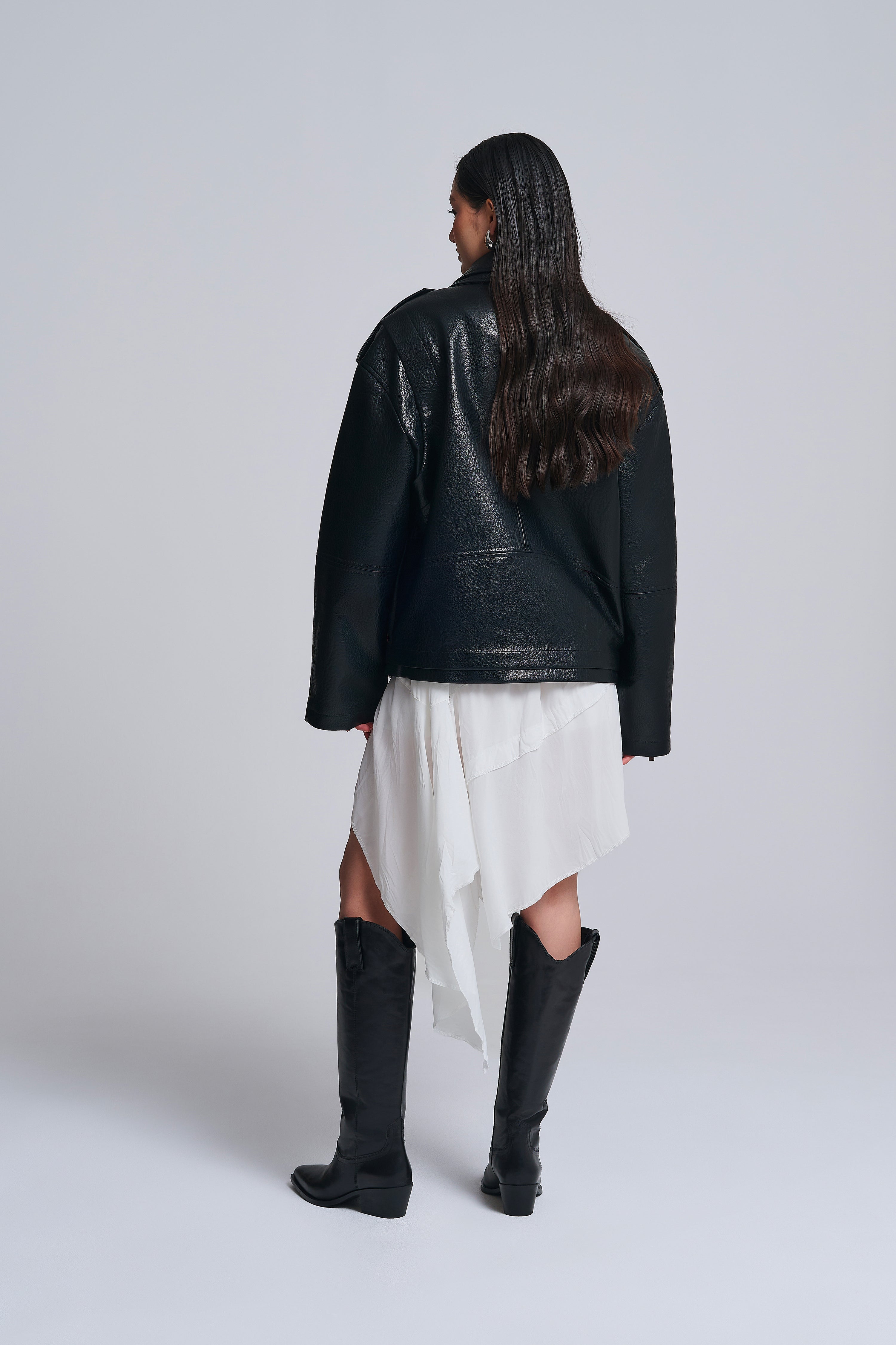 OVERSIZED FAUX LEATHER BIKER JACKET