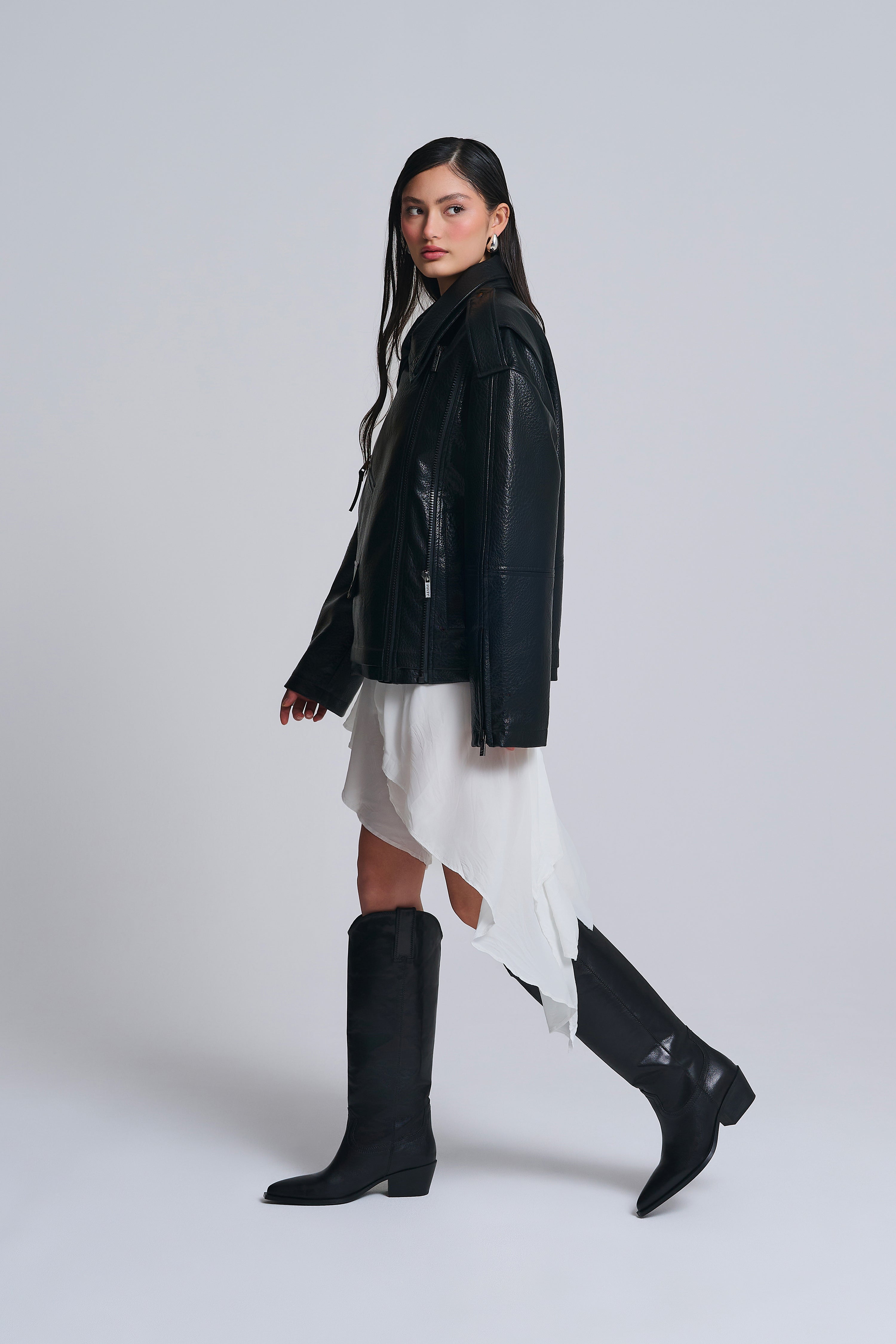 OVERSIZED FAUX LEATHER BIKER JACKET