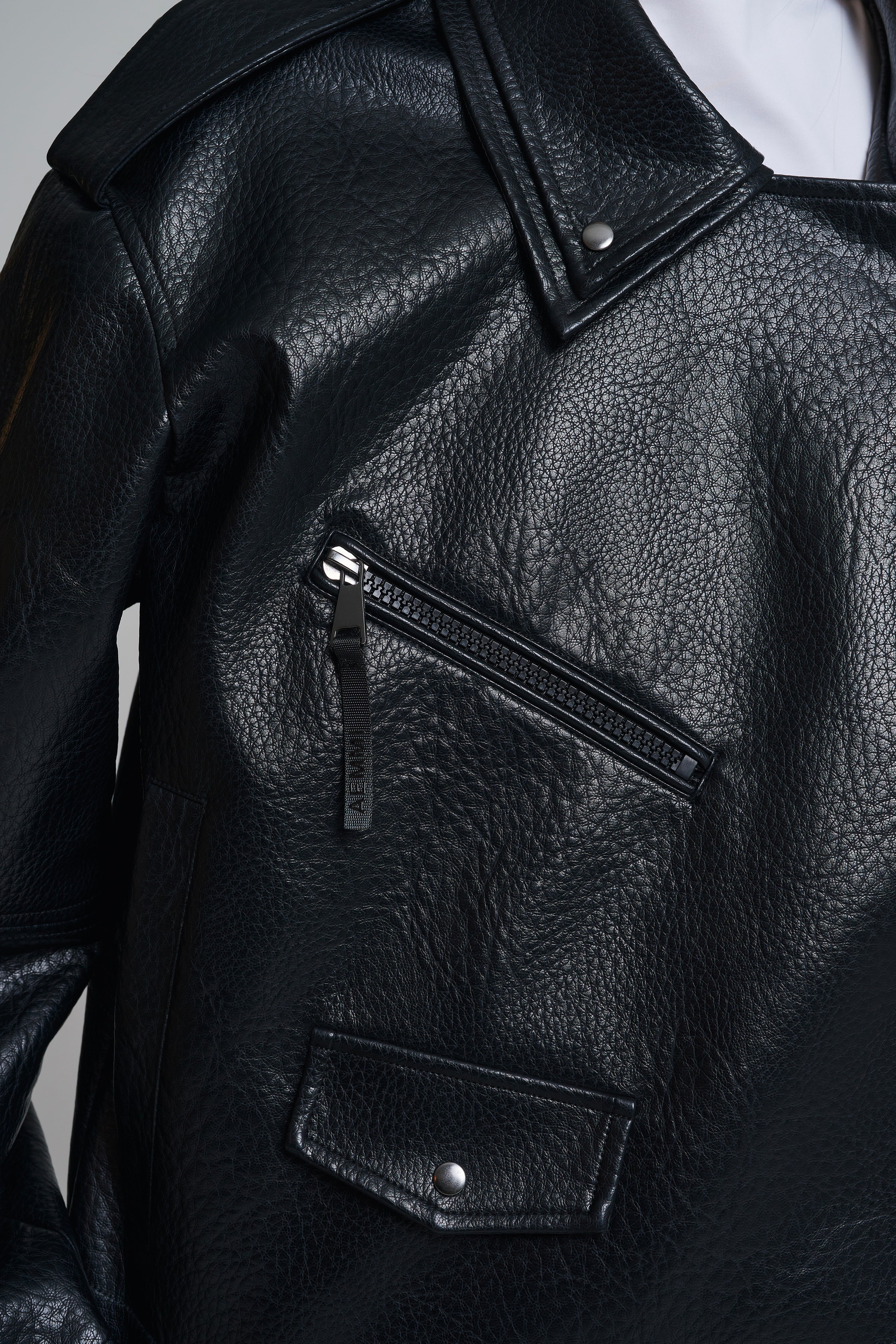 OVERSIZED FAUX LEATHER BIKER JACKET