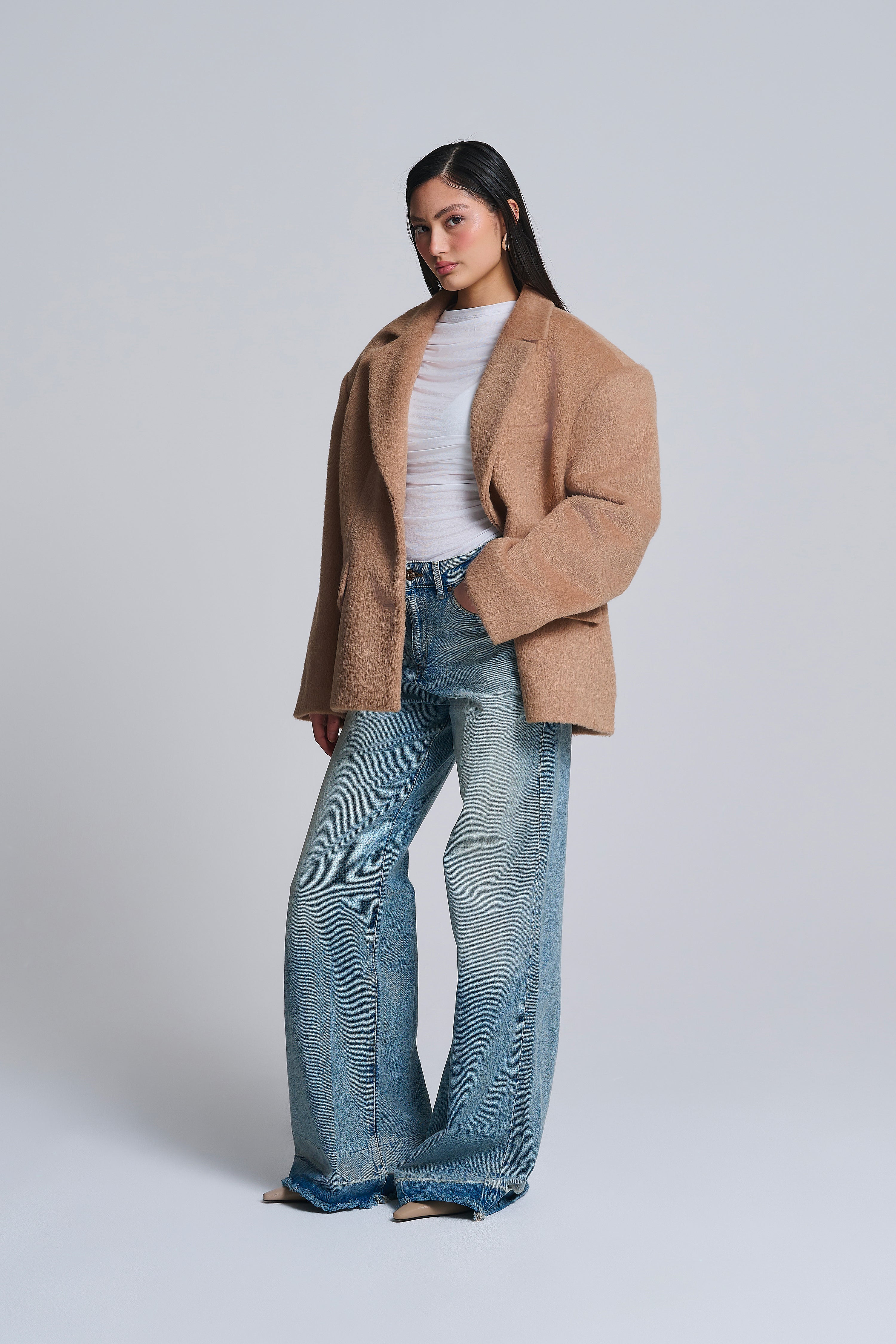 FURRY WOOL BLEND OVERSIZED BLAZER