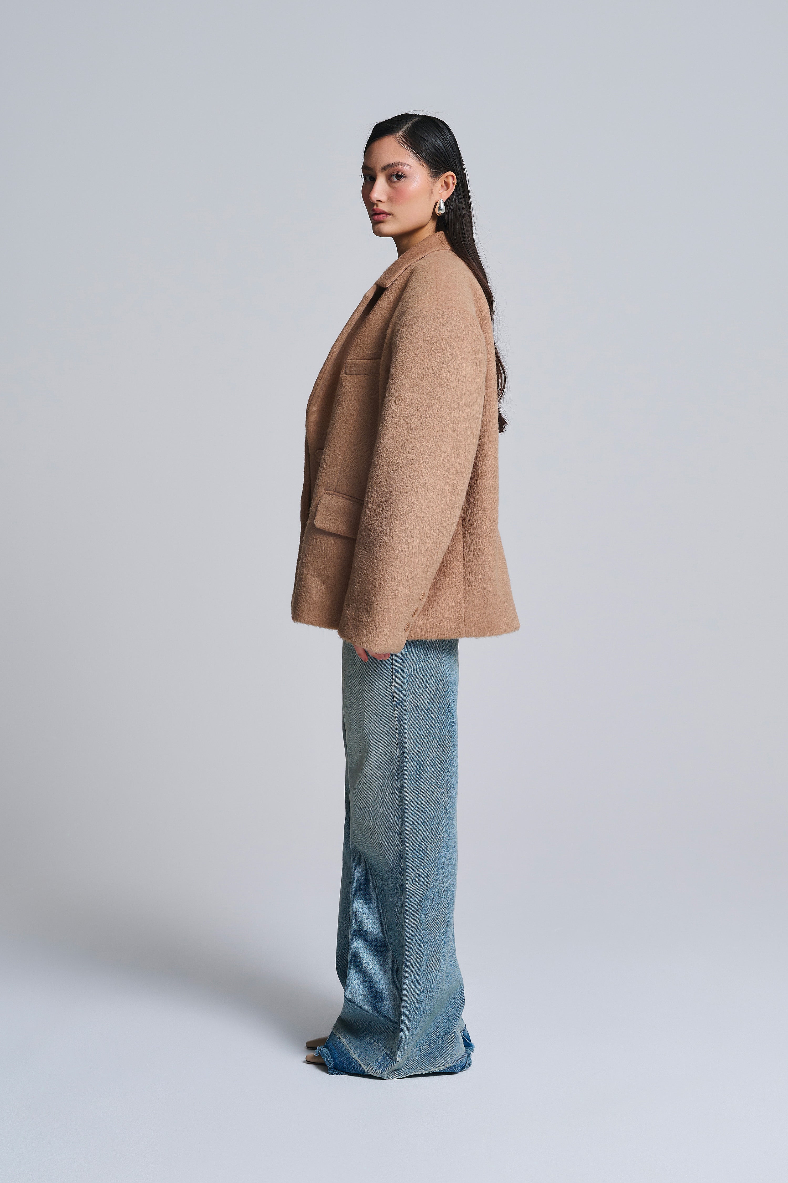FURRY WOOL BLEND OVERSIZED BLAZER
