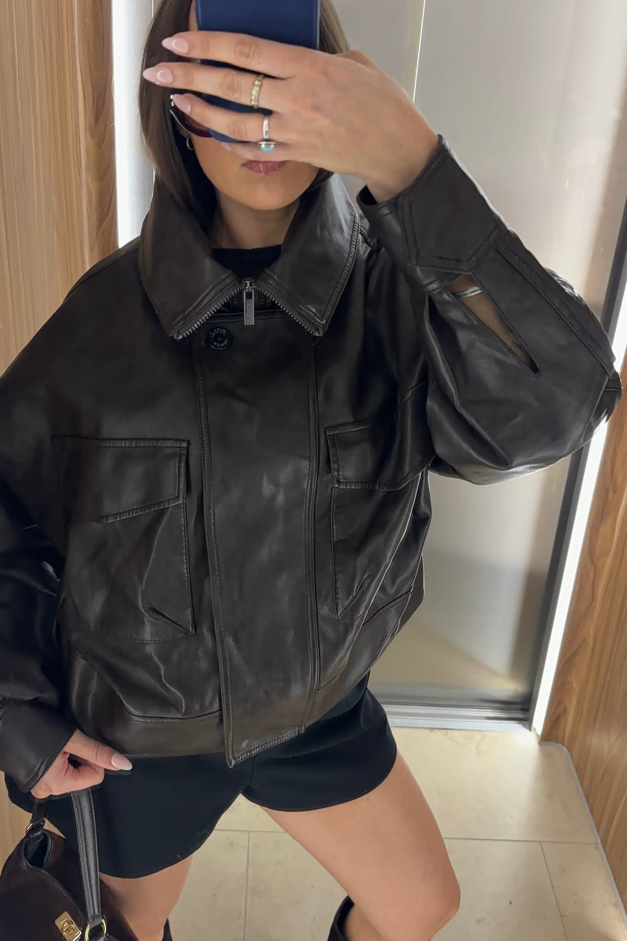 Oversized faux leather jacket for women by AEMMI