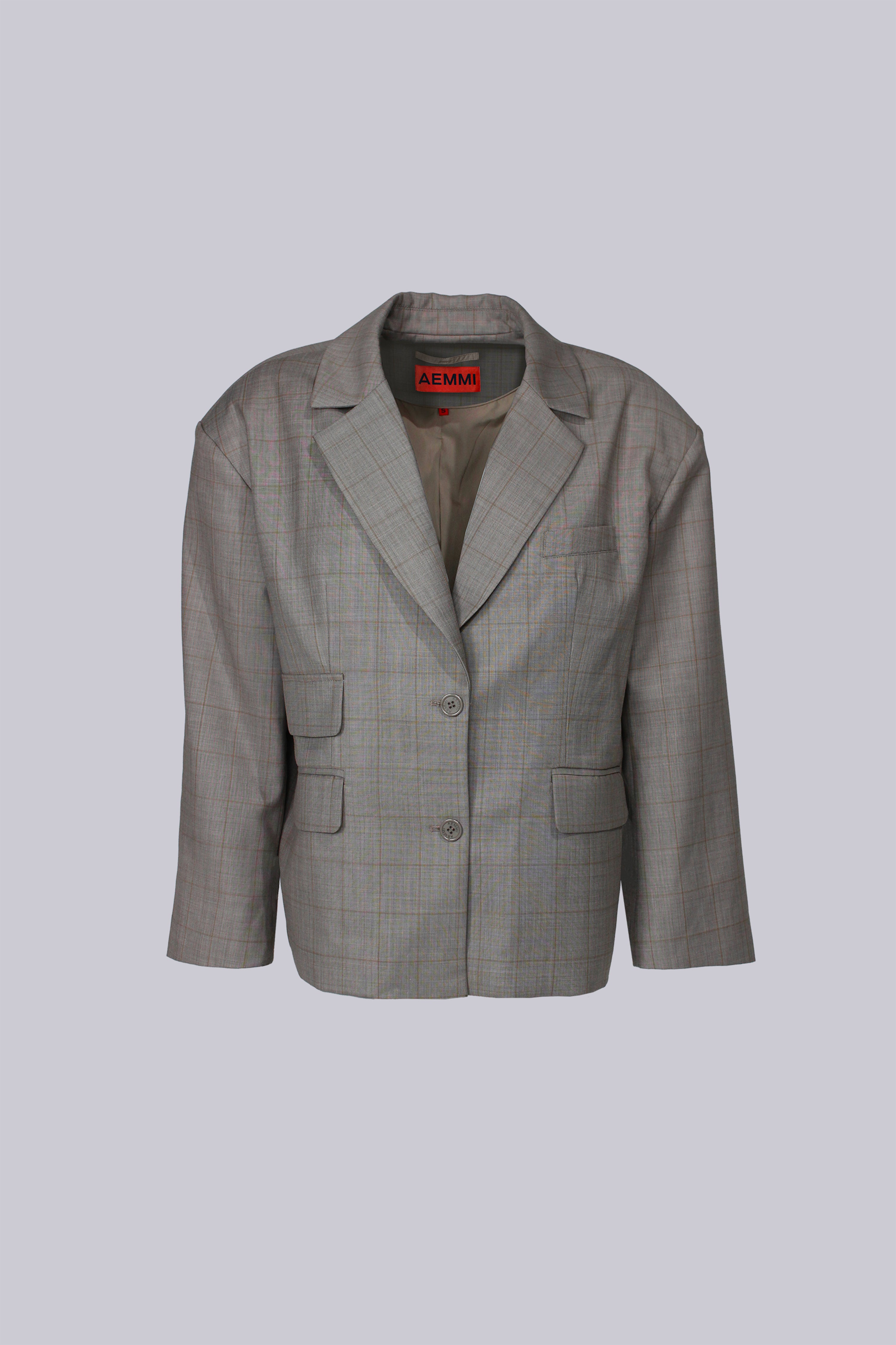 WOOL BLEND CHECKED OVERSIZED BLAZER