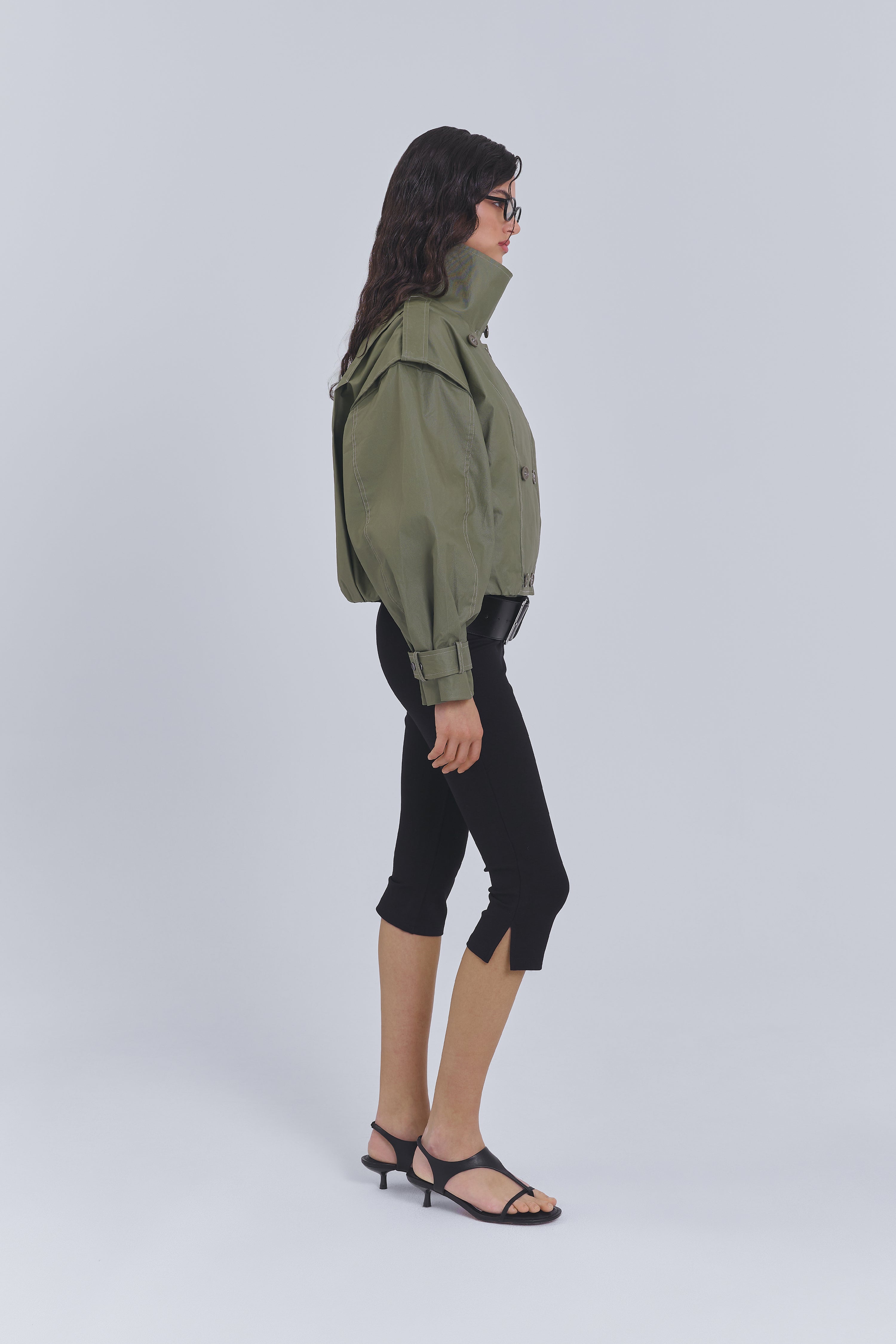 30 / WAXED COTTON CROPPED TRENCHCOAT