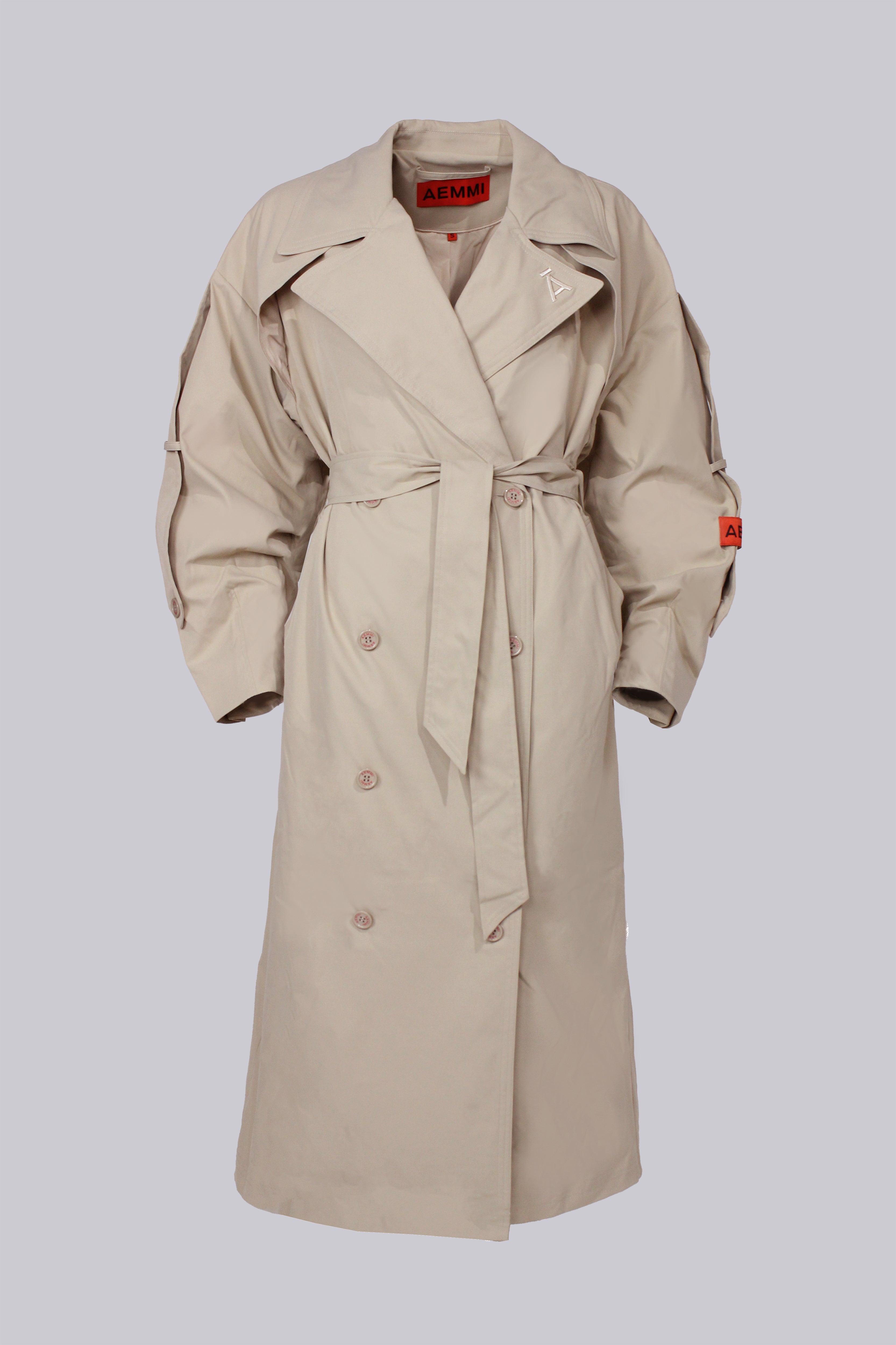 poppy flared trench coat（beige）新品未開封 Trench coat with buckle made of bielastic nylon